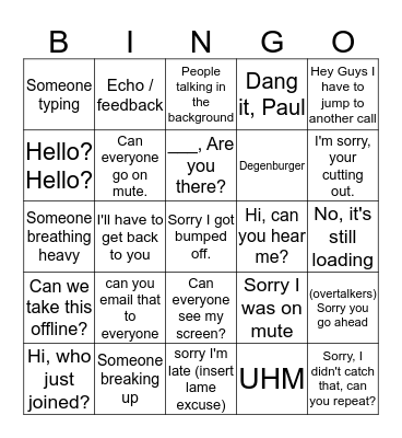 Confrence Call Bingo  Bingo Card