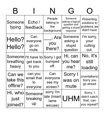 Confrence Call Bingo  Bingo Card