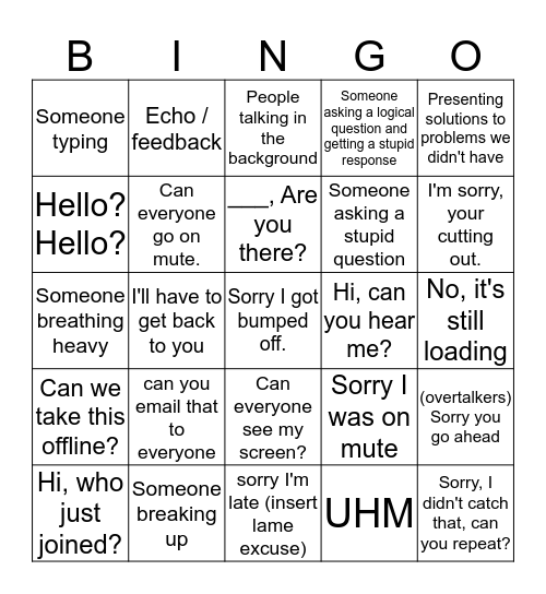 Confrence Call Bingo  Bingo Card