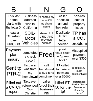 I got that call! Bingo Card