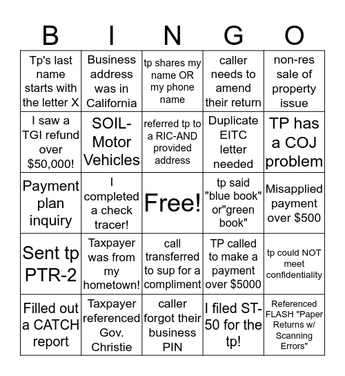 I got that call! Bingo Card