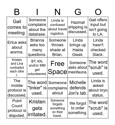 Lab Meeting Bingo Card
