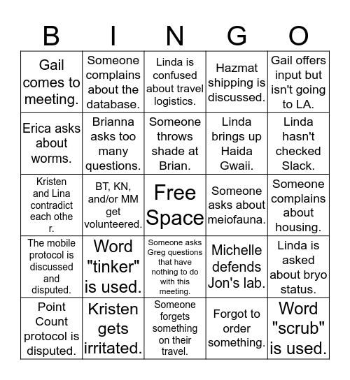 Lab Meeting Bingo Card