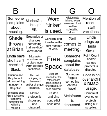 Lab Meeting Bingo Card