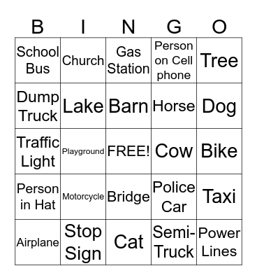 Bus Trip Bingo Card