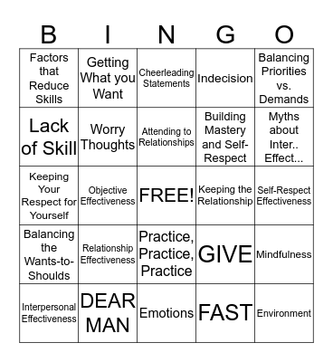 Interpersonal Effectiveness BINGO Card