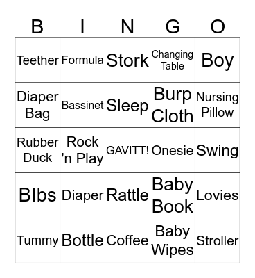 Gavitt's Baby Shower!! Bingo Card