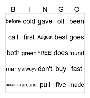 Sight Words                                                          T3  Wk1-4 Bingo Card