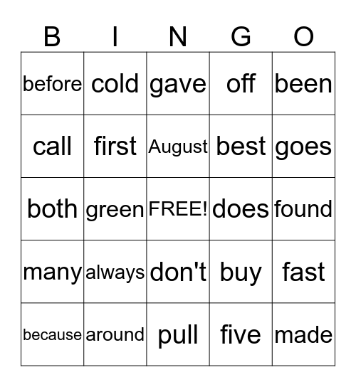 Sight Words                                                          T3  Wk1-4 Bingo Card