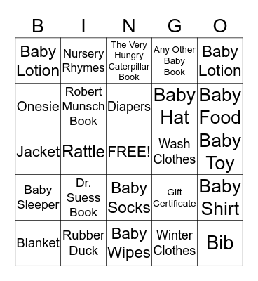 Baby Zadie Bingo Card