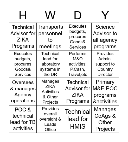 CDC   HOWDY! Bingo Card