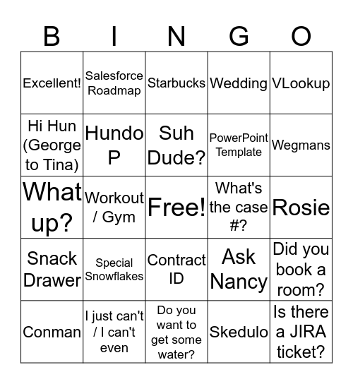 Services Ops / Enablemt  Bingo Card