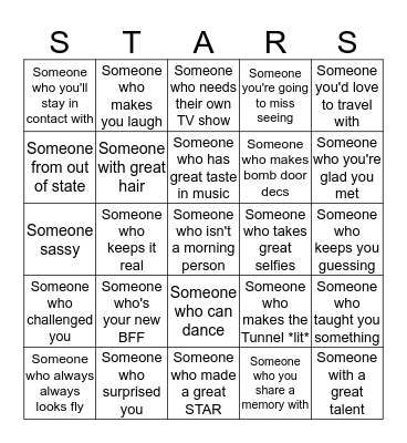 Summer Stars '17 Bingo Card