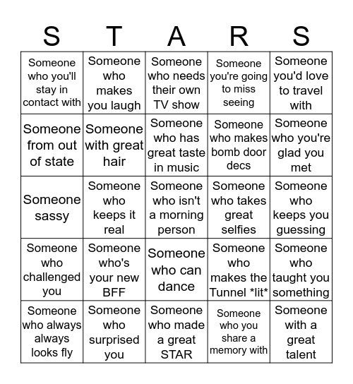 Summer Stars '17 Bingo Card