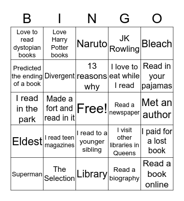 Book Bingo Card