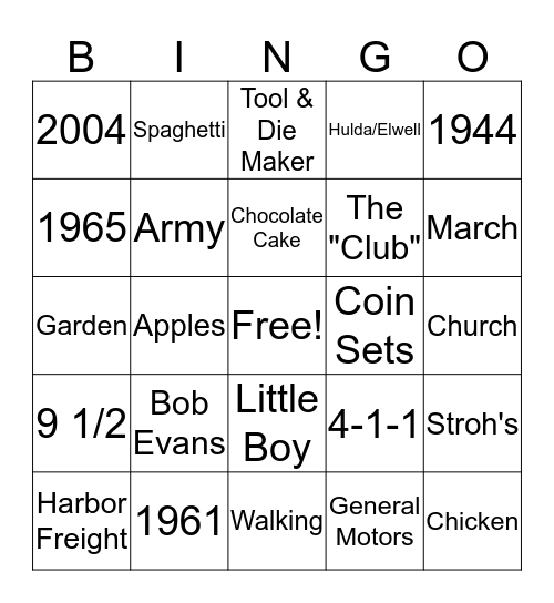 CHUCK Bingo Card