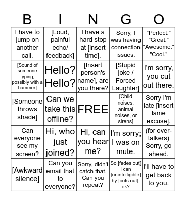 Conference Call Bingo Card