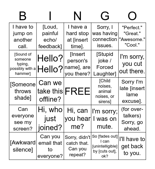 Conference Call Bingo Card