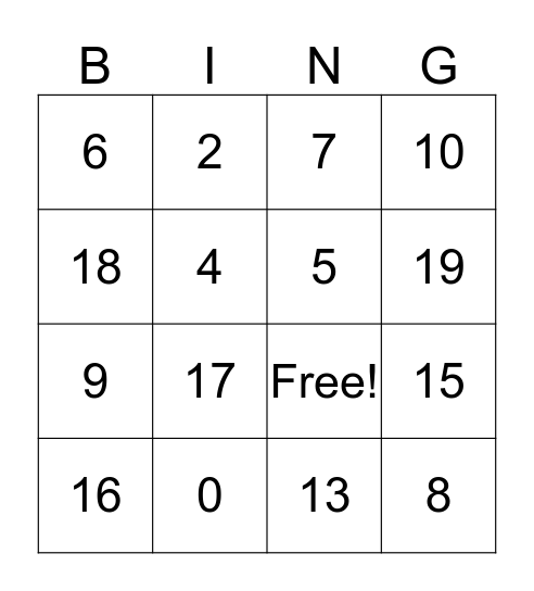 I Numeri  Bingo Card