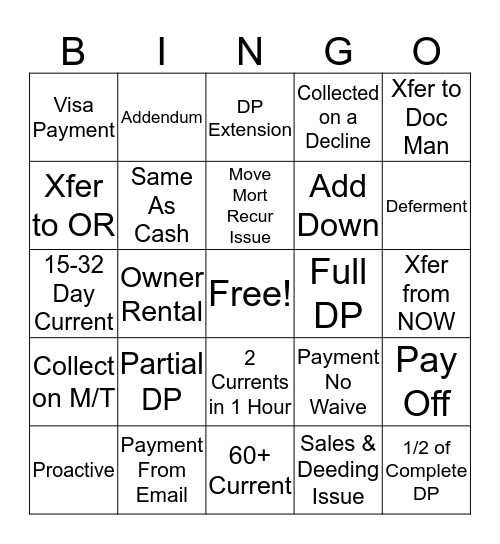 P2G Bingo Card