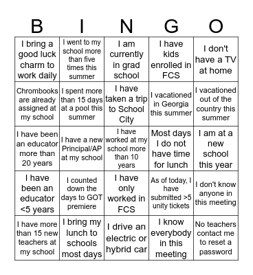 ITS Bingo Card