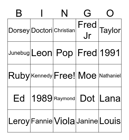KENT BINGO  Bingo Card