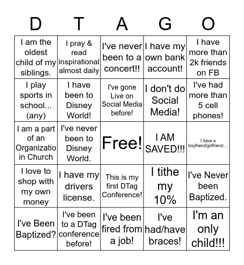 DTAG Breaking the Ice Bingo Card
