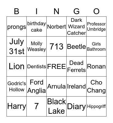 Harry Potter Bingo Card