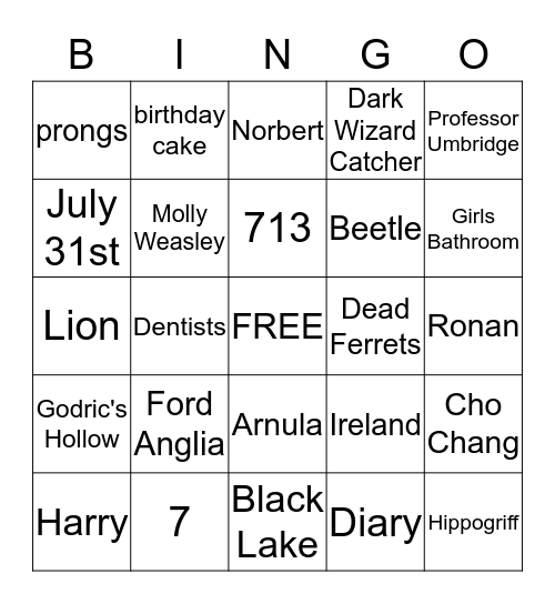 Harry Potter Bingo Card