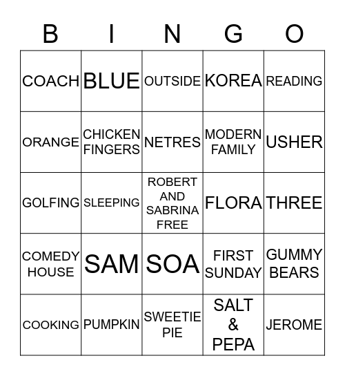 ROBERT AND SABRINA MOYE Bingo Card
