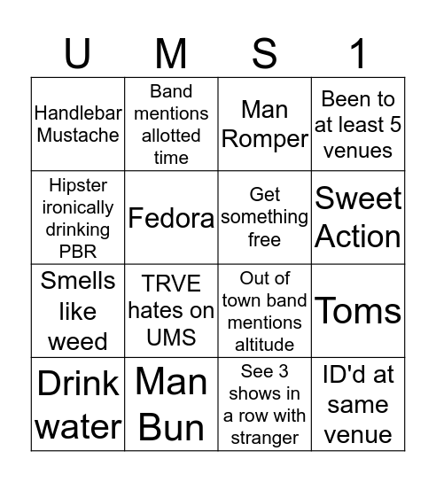 UMS 2017 Bingo Card