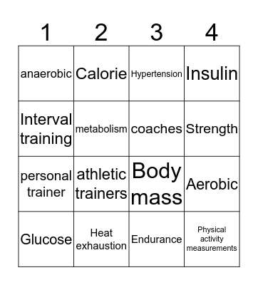 Exercise Science Vocab  Bingo Card