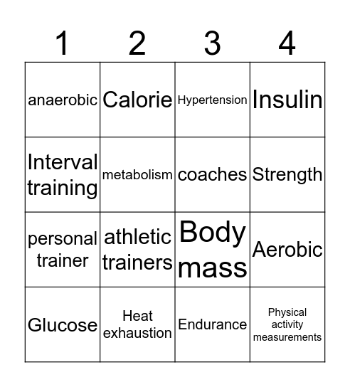 Exercise Science Vocab  Bingo Card
