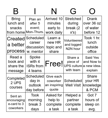 HR Team Bingo Card
