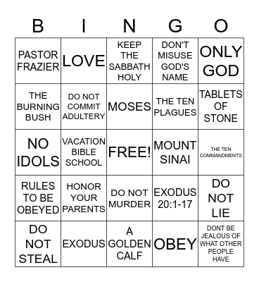 THE TEN COMMANDENTS Bingo Card