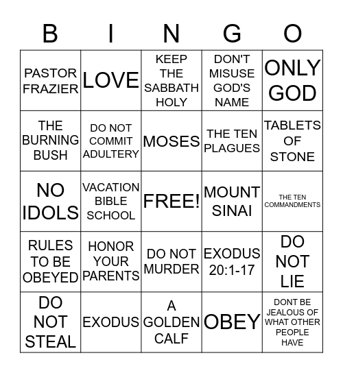 THE TEN COMMANDENTS Bingo Card