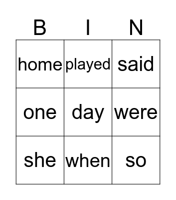 Yellow Words Bingo Card