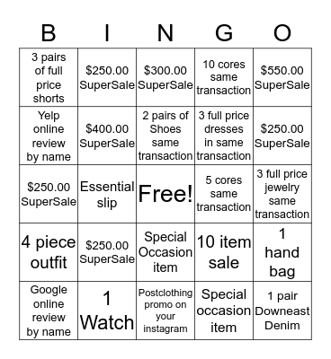 Clothing Bingo 7/21 - 7/22 (fri & sat) Bingo Card