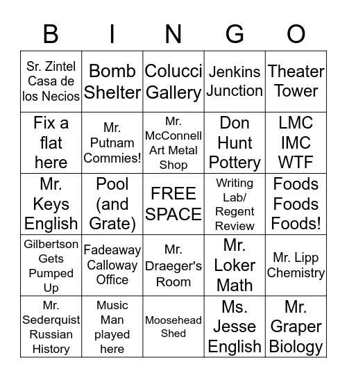 West Regent Bingo Card