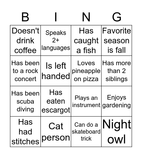 Picnic Bingo Card