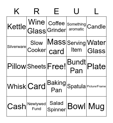 Wedding Shower Bingo! Bingo Card