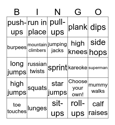 Fitness Bingo Card