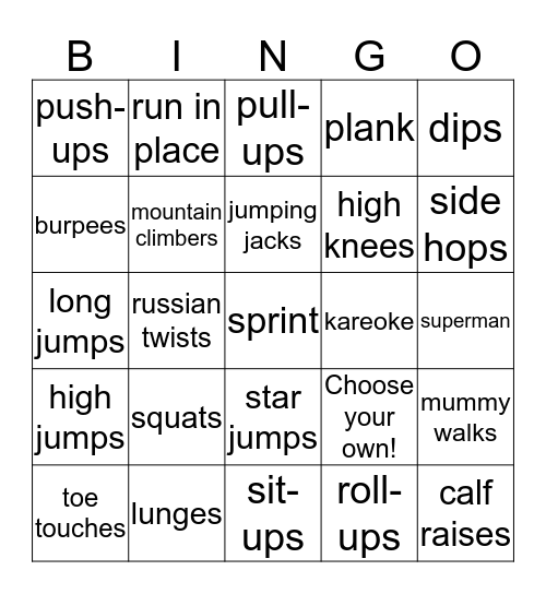 Fitness Bingo Card