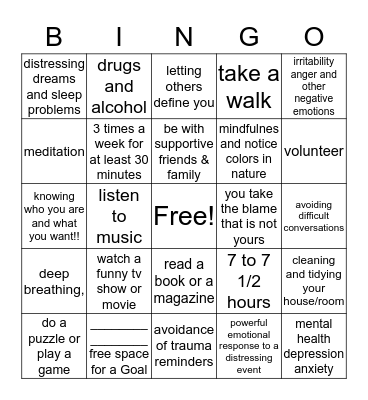 Rachel's Mental Health Bingo :-) Bingo Card