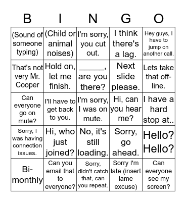 Mr. Cooper Conference Call Bingo Card