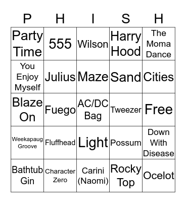 Baker's Bingo Card