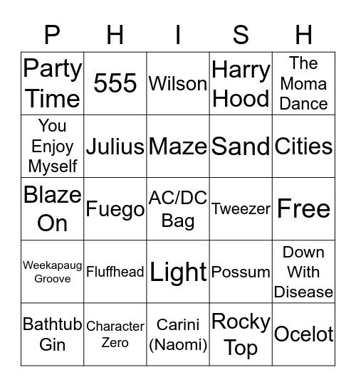 Baker's Bingo Card