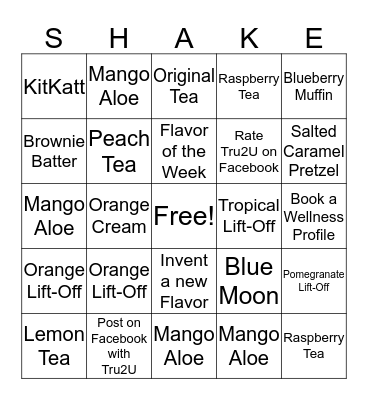 Shake Bingo!  Bingo Card