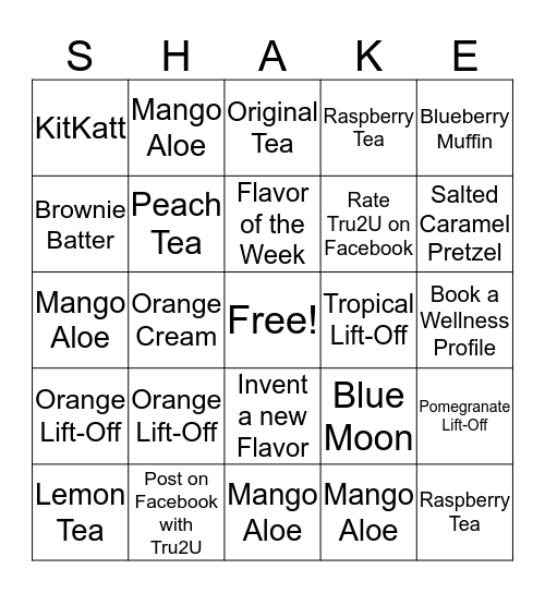 Shake Bingo!  Bingo Card