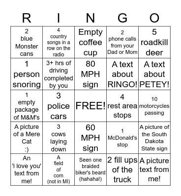 Roadtrip Ringo! Bingo Card